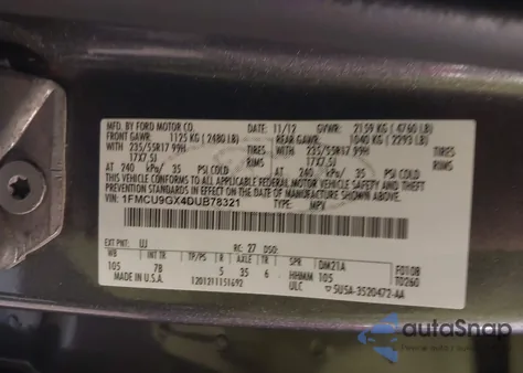 2013 Ford Escape Se z USA, uszkodzony, nr VIN 1FMCU9GX4DUB78321